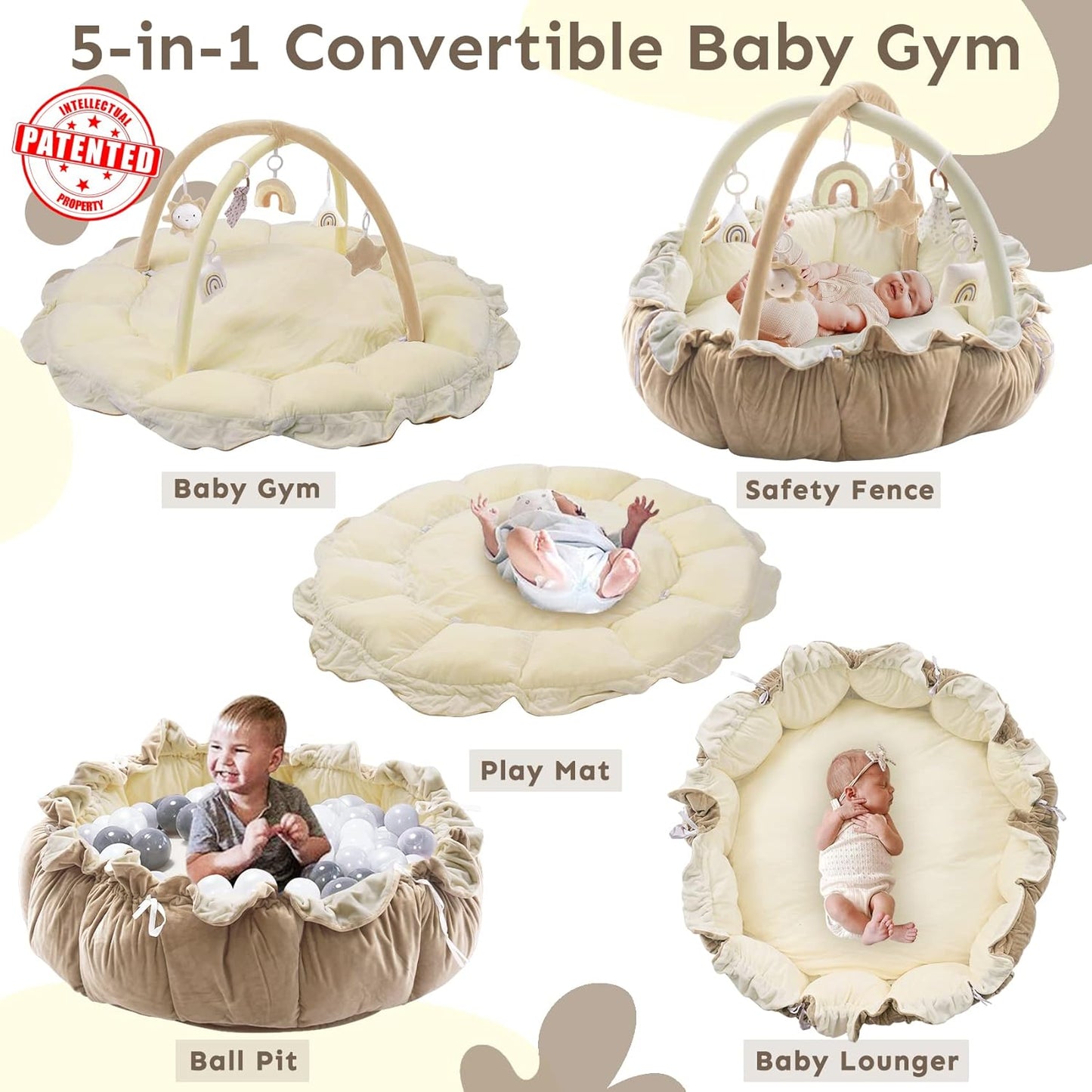 💥Last day special price $39.99-🔥5-in-1 Thick & Plush Baby Play Gym