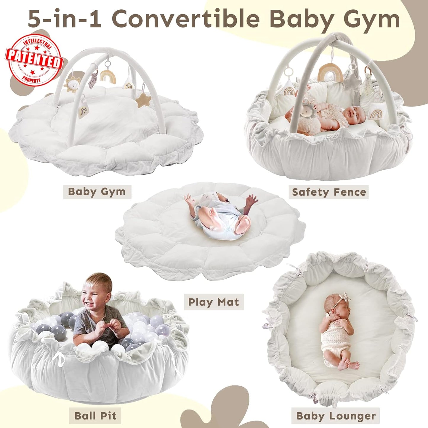 💥Last day special price $39.99-🔥5-in-1 Thick & Plush Baby Play Gym