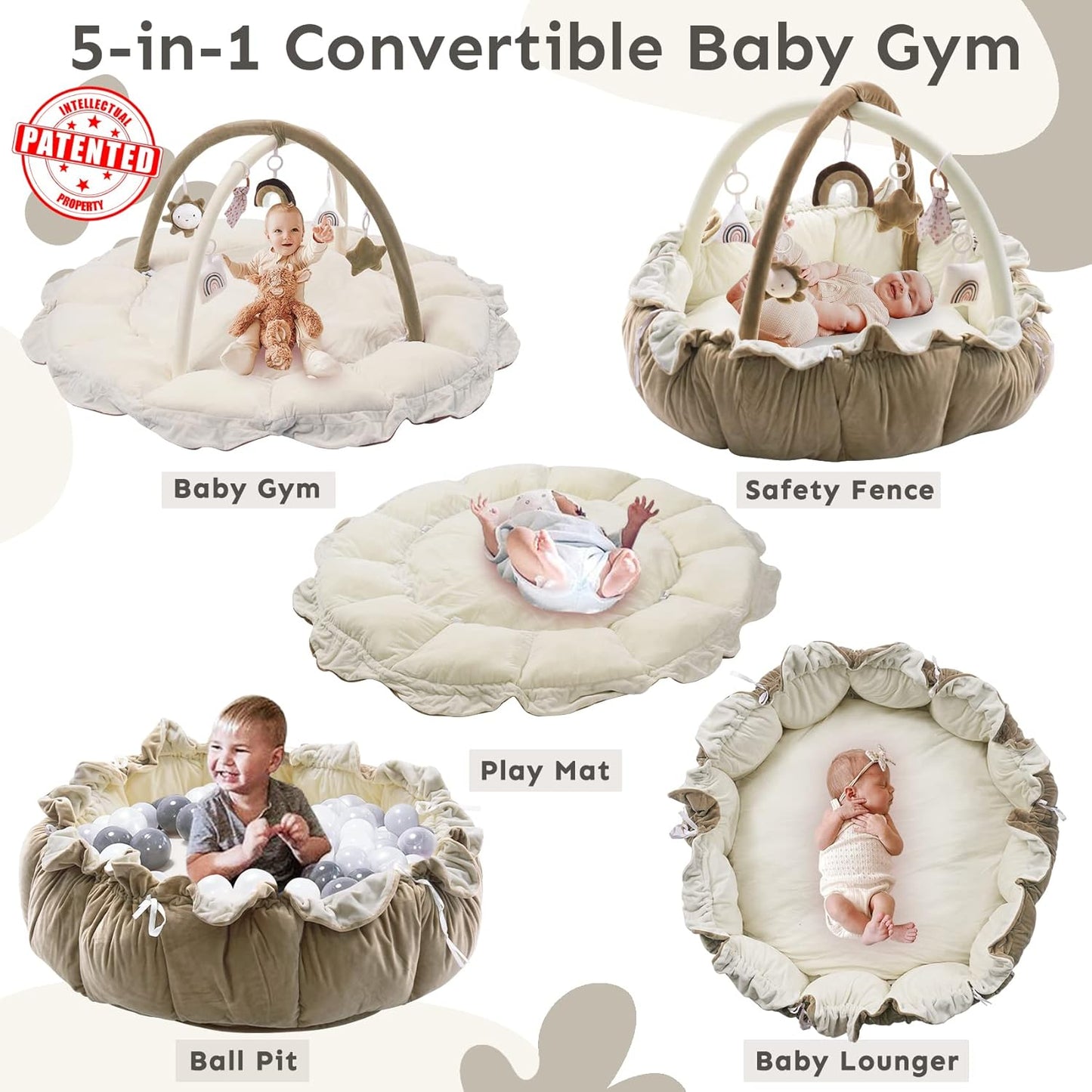 💥Last day special price $39.99-🔥5-in-1 Thick & Plush Baby Play Gym