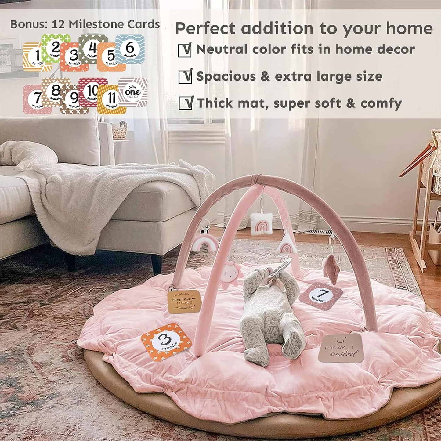 💥Last day special price $39.99-🔥5-in-1 Thick & Plush Baby Play Gym