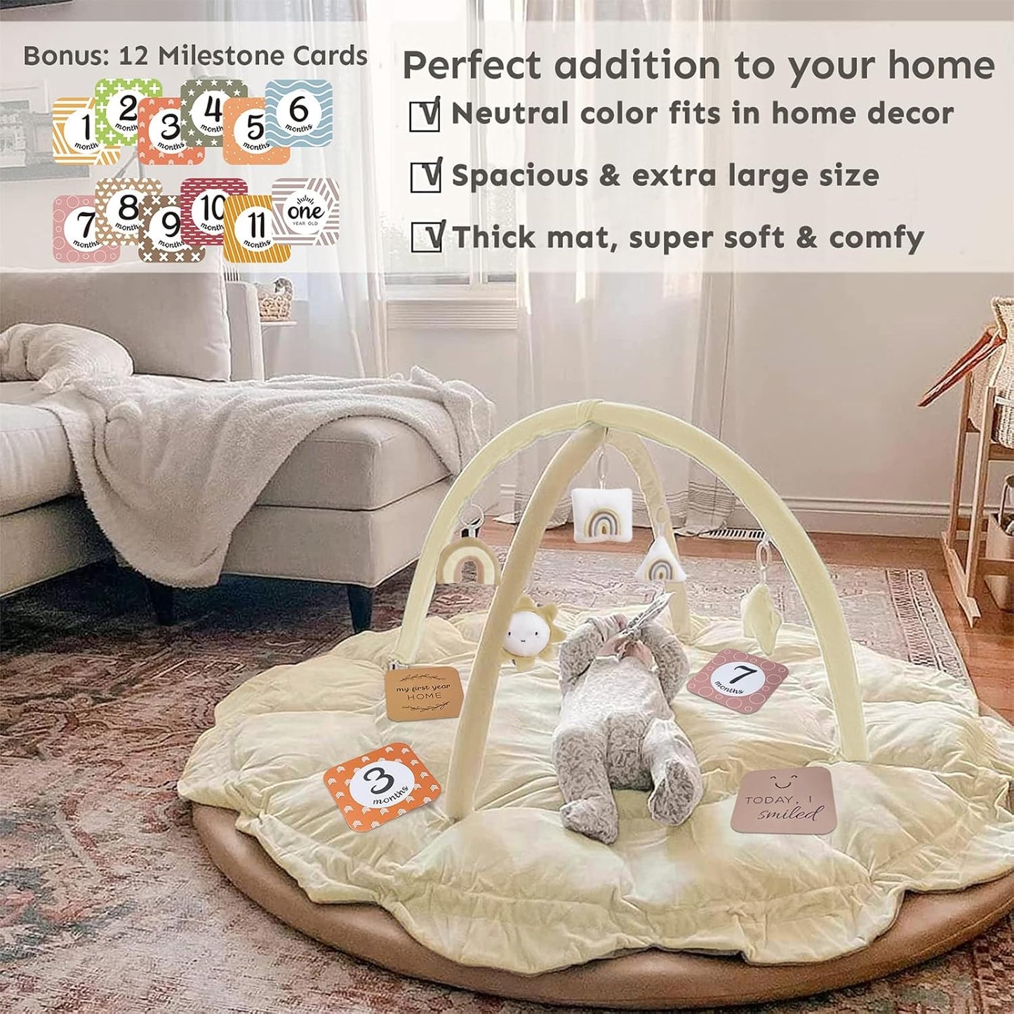 💥Last day special price $39.99-🔥5-in-1 Thick & Plush Baby Play Gym