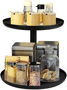 Double - Layer Metal Rotating Storage Rack: 360° Smooth Rotation, Large Capacity, Suitable for Multiple Kitchen and Living Scenarios