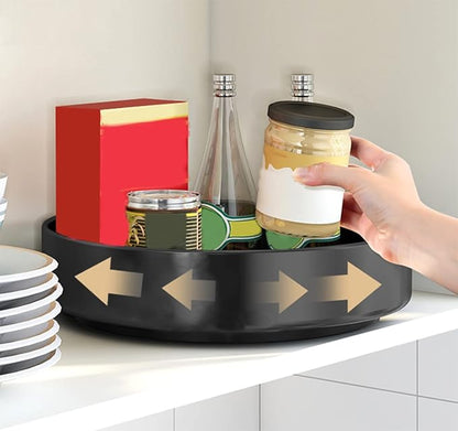 Black Rotating Storage Tray: 360° Smooth Rotation, Large Capacity, A Great Helper for Kitchen and Home Organization