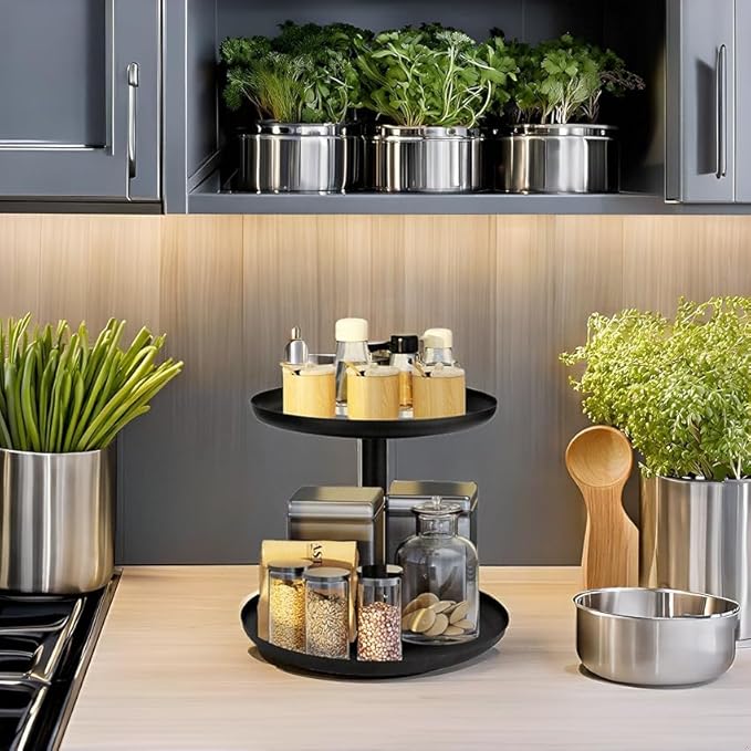 Double - Layer Metal Rotating Storage Rack: 360° Smooth Rotation, Large Capacity, Suitable for Multiple Kitchen and Living Scenarios