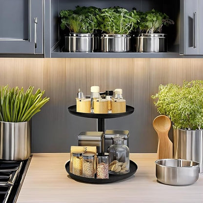 Double - Layer Metal Rotating Storage Rack: 360° Smooth Rotation, Large Capacity, Suitable for Multiple Kitchen and Living Scenarios