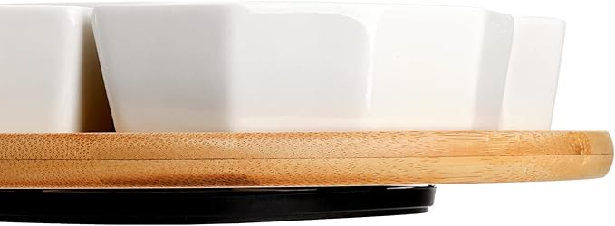 Ceramic Compartmentalized Rotating Snack Tray: Multi - Compartment Storage, 360° Rotation, Bamboo and Wood Base, Exquisite and Practical