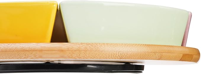 Colorful Ceramic Compartmentalized Rotating Snack Tray: Multi - Compartment Storage, 360° Rotation, Bamboo and Wood Base, Exquisite and Practical
