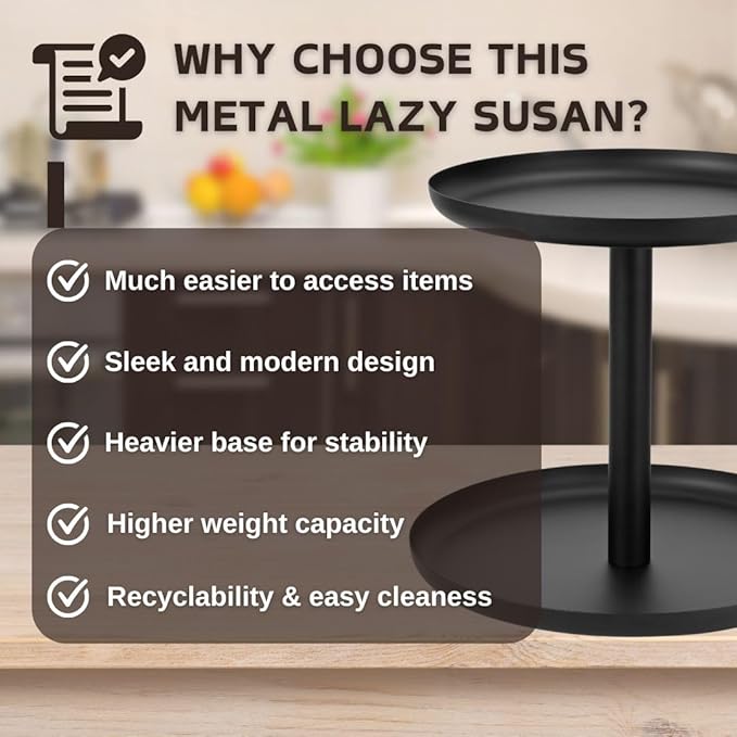 Double - Layer Metal Rotating Storage Rack: 360° Smooth Rotation, Large Capacity, Suitable for Multiple Kitchen and Living Scenarios