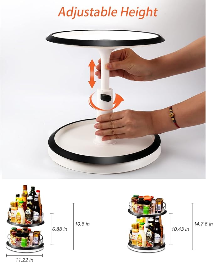 Double - Layer Adjustable Rotating Storage Rack: 360° Rotation, Height Adjustable, A Good Storage Item for Multiple Scenarios