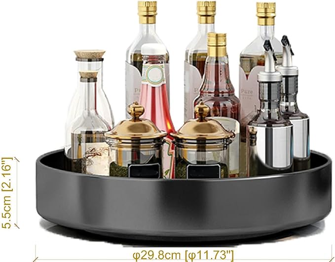 Black Rotating Storage Tray: 360° Smooth Rotation, Large Capacity, A Great Helper for Kitchen and Home Organization