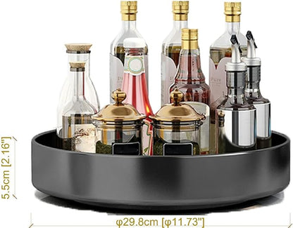 Black Rotating Storage Tray: 360° Smooth Rotation, Large Capacity, A Great Helper for Kitchen and Home Organization