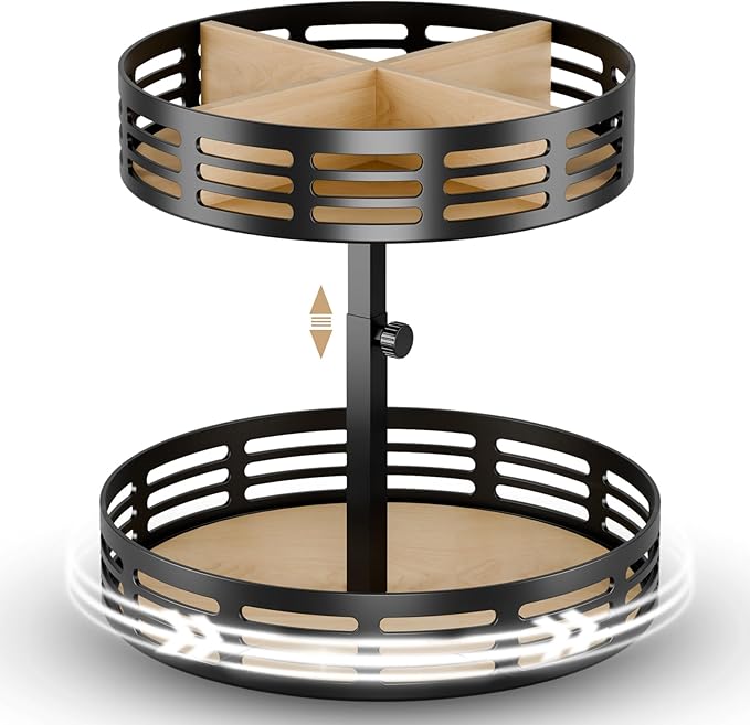 Double - Layer Rotatable Kitchen Storage Rack: 360° Smooth Rotation, Multi - Gear Height Adjustment, A Great Helper for Classified Storage