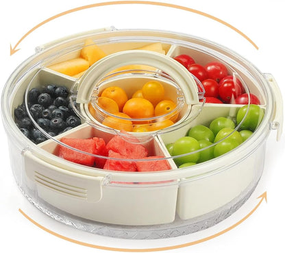 Multifunctional Rotating Snack and Fruit Tray: With Lid, Sealed and Compartmentalized, Portable and Easy to Store, Suitable for Multiple Scenarios