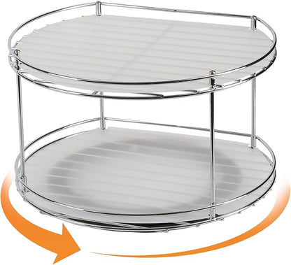 Double - Layer Metal Rotating Storage Rack: 360° Smooth Rotation, Large Capacity, A Great Helper for Kitchen Organization in Multiple Scenarios