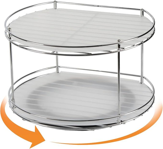 Double - Layer Metal Rotating Storage Rack: 360° Smooth Rotation, Large Capacity, A Great Helper for Kitchen Organization in Multiple Scenarios