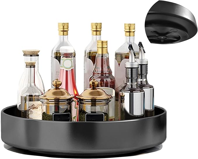 Black Rotating Storage Tray: 360° Smooth Rotation, Large Capacity, A Great Helper for Kitchen and Home Organization
