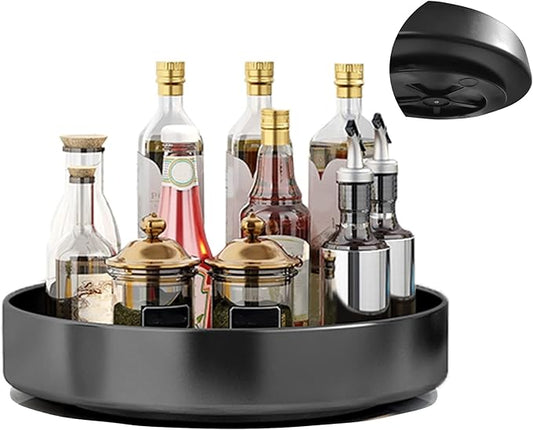 Black Rotating Storage Tray: 360° Smooth Rotation, Large Capacity, A Great Helper for Kitchen and Home Organization