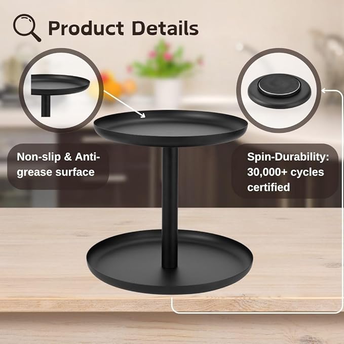 Double - Layer Metal Rotating Storage Rack: 360° Smooth Rotation, Large Capacity, Suitable for Multiple Kitchen and Living Scenarios