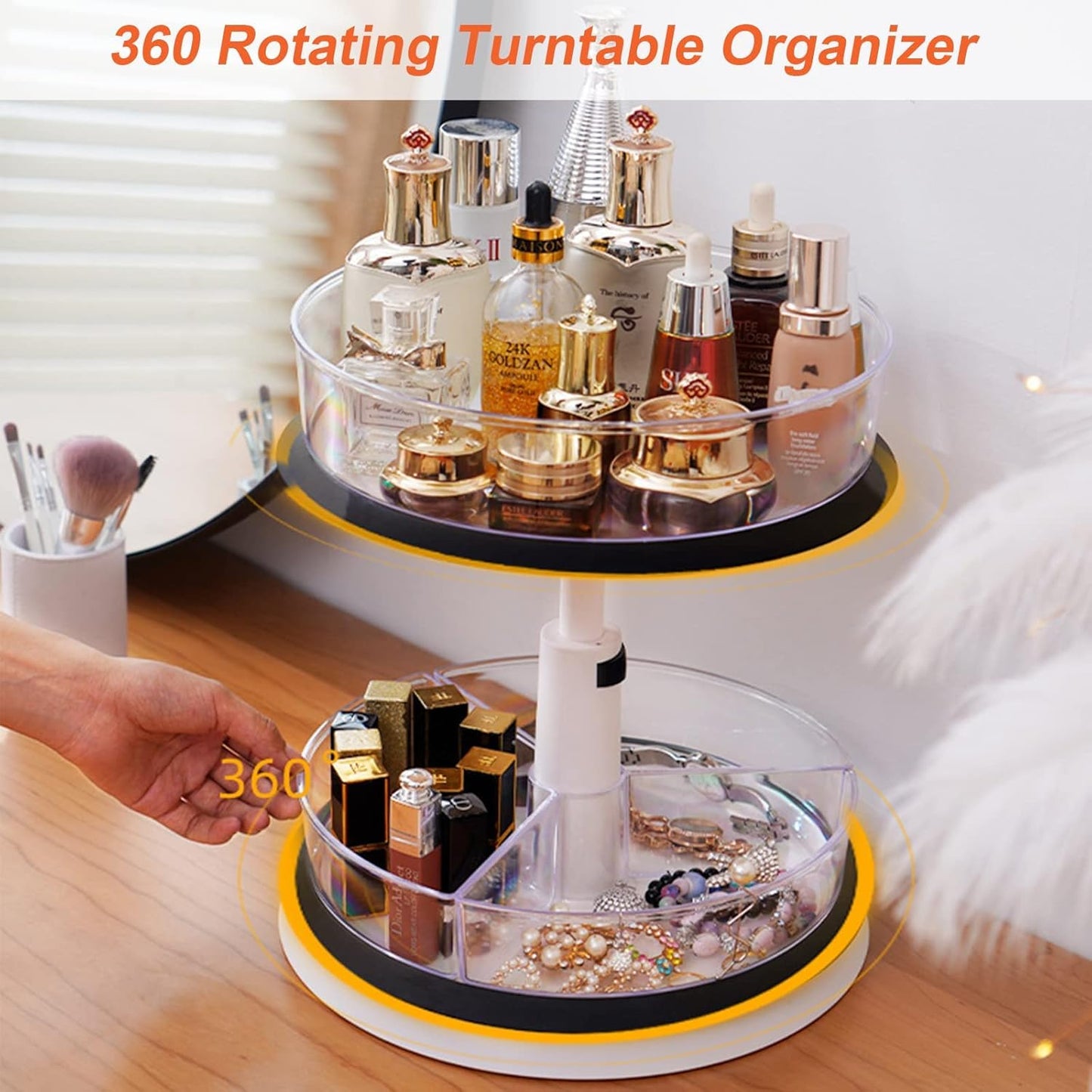 Double - Layer Adjustable Rotating Storage Rack: 360° Rotation, Height Adjustable, A Good Storage Item for Multiple Scenarios