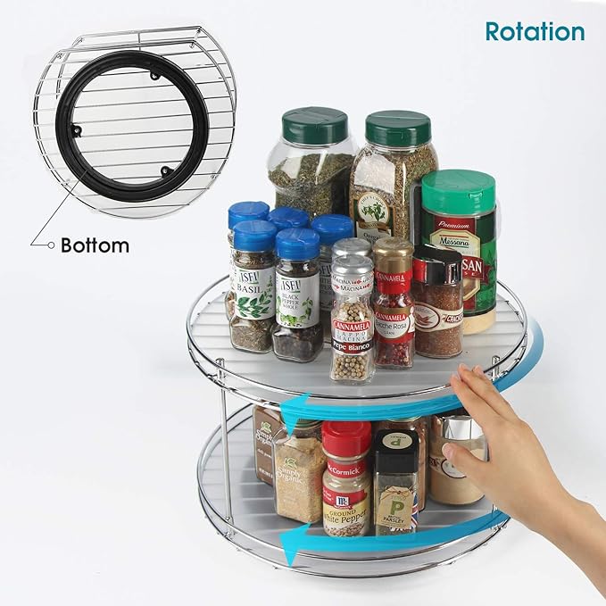 Double - Layer Metal Rotating Storage Rack: 360° Smooth Rotation, Large Capacity, A Great Helper for Kitchen Organization in Multiple Scenarios