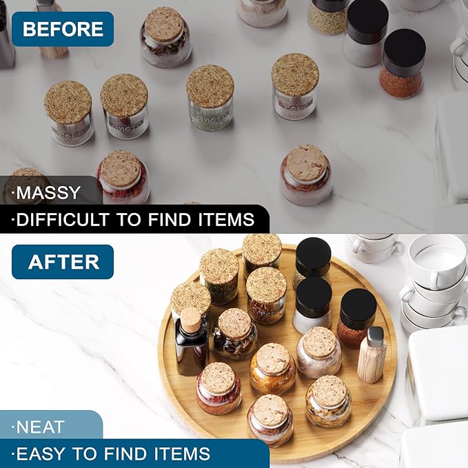 Bamboo 360° Rotating Storage Tray: Large Capacity, Stable and Durable, A Great Helper for Kitchen and Home Organization