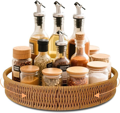 Rattan 360° Rotating Storage Tray: Multi - Scenario Practical, Large Capacity, Easy to Clean