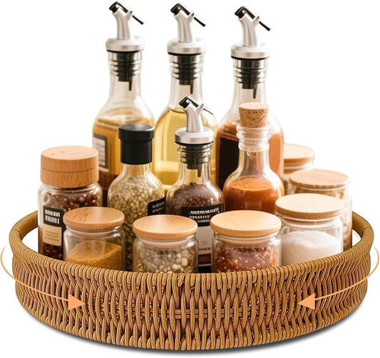 Rattan 360° Rotating Storage Tray: Multi - Scenario Practical, Large Capacity, Easy to Clean