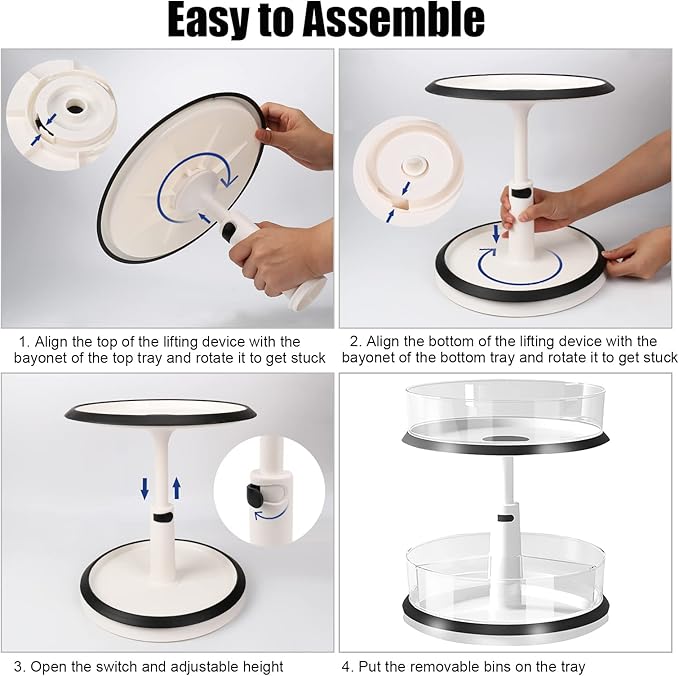 Double - Layer Adjustable Rotating Storage Rack: 360° Rotation, Height Adjustable, A Good Storage Item for Multiple Scenarios
