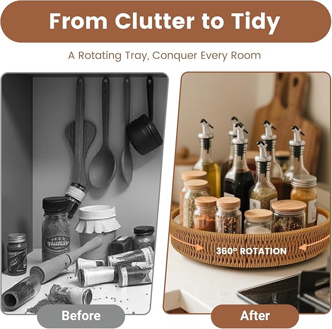 Rattan 360° Rotating Storage Tray: Multi - Scenario Practical, Large Capacity, Easy to Clean