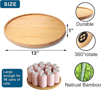 Bamboo 360° Rotating Storage Tray: Large Capacity, Stable and Durable, A Great Helper for Kitchen and Home Organization