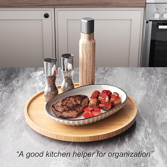 Bamboo 360° Rotating Storage Tray: Large Capacity, Stable and Durable, A Great Helper for Kitchen and Home Organization
