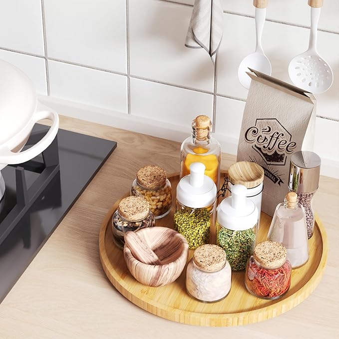 Bamboo 360° Rotating Storage Tray: Large Capacity, Stable and Durable, A Great Helper for Kitchen and Home Organization