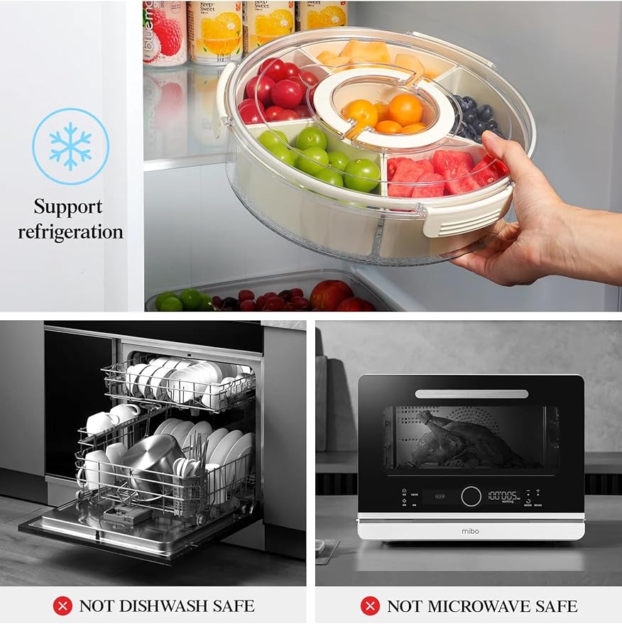 Multifunctional Rotating Snack and Fruit Tray: With Lid, Sealed and Compartmentalized, Portable and Easy to Store, Suitable for Multiple Scenarios