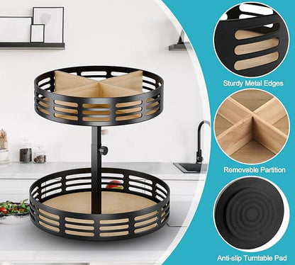 Double - Layer Rotatable Kitchen Storage Rack: 360° Smooth Rotation, Multi - Gear Height Adjustment, A Great Helper for Classified Storage