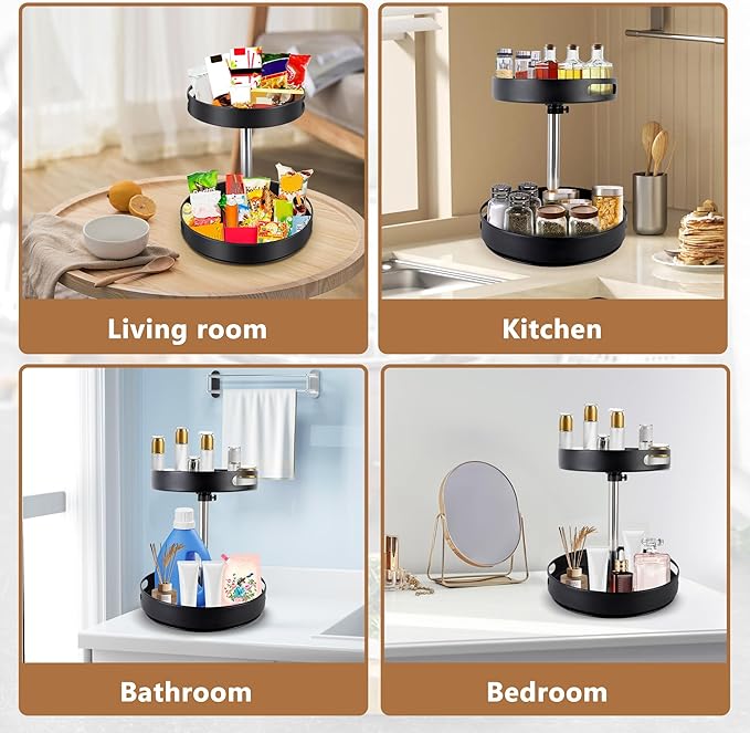 Double - Layer Rotatable Kitchen Storage Rack: 360° Smooth Rotation, Adjustable Height, Practical Organizer for Multiple Scenarios