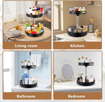 Double - Layer Rotatable Kitchen Storage Rack: 360° Smooth Rotation, Adjustable Height, Practical Organizer for Multiple Scenarios