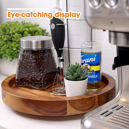 Acacia Wood 360° Rotating Storage Tray: Large Capacity, Stable and Non - Slip, Dual Use for Kitchen and Home Decoration & Storage