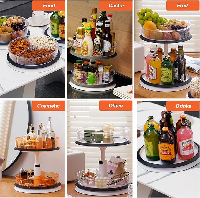 Double - Layer Adjustable Rotating Storage Rack: 360° Rotation, Height Adjustable, A Good Storage Item for Multiple Scenarios