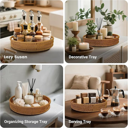 Rattan 360° Rotating Storage Tray: Multi - Scenario Practical, Large Capacity, Easy to Clean