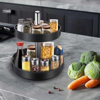 Double - Layer Rotatable Kitchen Storage Rack: 360° Smooth Rotation, Adjustable Height, Practical Organizer for Multiple Scenarios