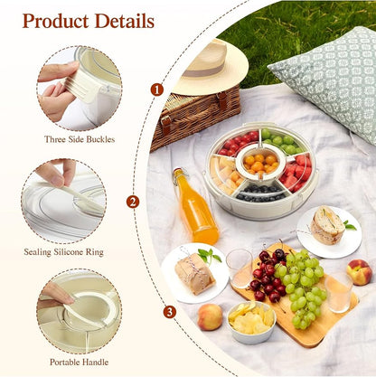 Multifunctional Rotating Snack and Fruit Tray: With Lid, Sealed and Compartmentalized, Portable and Easy to Store, Suitable for Multiple Scenarios