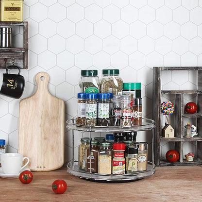 Double - Layer Metal Rotating Storage Rack: 360° Smooth Rotation, Large Capacity, A Great Helper for Kitchen Organization in Multiple Scenarios