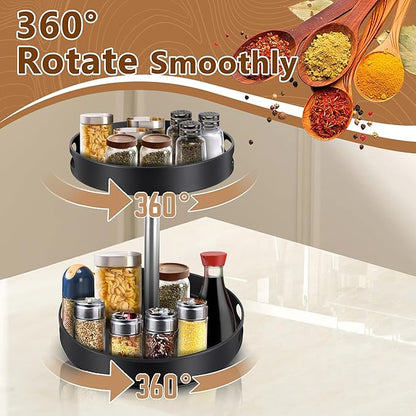 Double - Layer Rotatable Kitchen Storage Rack: 360° Smooth Rotation, Adjustable Height, Practical Organizer for Multiple Scenarios