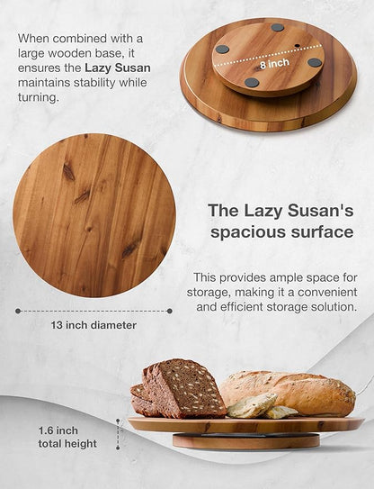 Wooden 360° Rotating Storage Tray: Large Capacity, Stable and Smooth, A Great Helper for Organizing in Multiple Kitchen and Living Scenarios