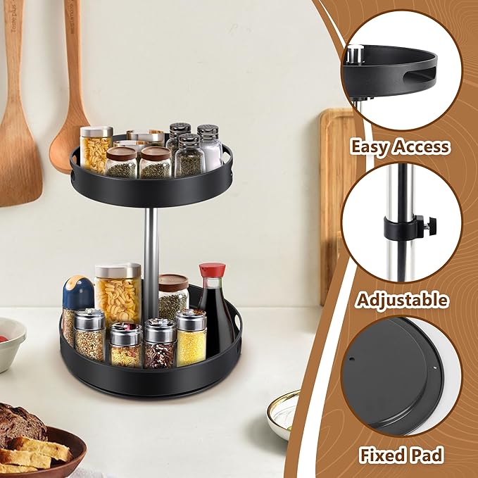 Double - Layer Rotatable Kitchen Storage Rack: 360° Smooth Rotation, Adjustable Height, Practical Organizer for Multiple Scenarios