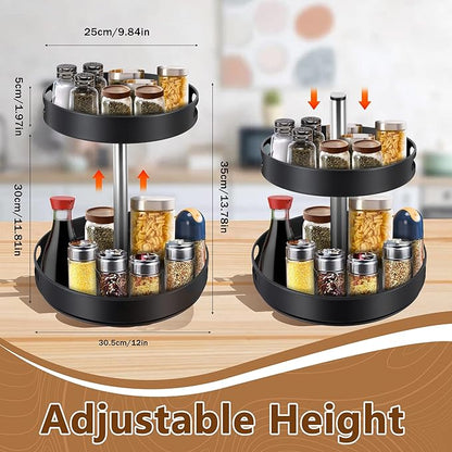 Double - Layer Rotatable Kitchen Storage Rack: 360° Smooth Rotation, Adjustable Height, Practical Organizer for Multiple Scenarios