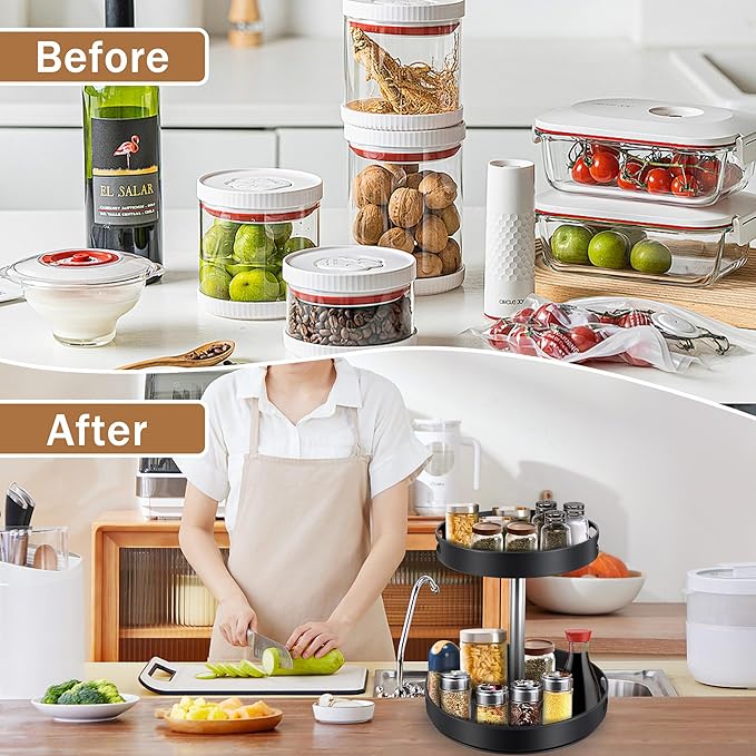 Double - Layer Rotatable Kitchen Storage Rack: 360° Smooth Rotation, Adjustable Height, Practical Organizer for Multiple Scenarios