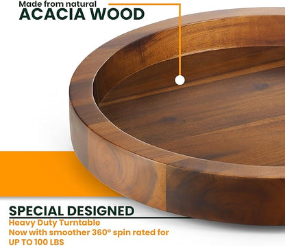 Acacia Wood 360° Rotating Storage Tray: Large Capacity, Stable and Non - Slip, Dual Use for Kitchen and Home Decoration & Storage