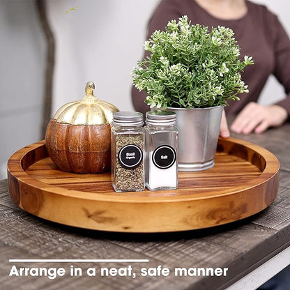 Acacia Wood 360° Rotating Storage Tray: Large Capacity, Stable and Non - Slip, Dual Use for Kitchen and Home Decoration & Storage